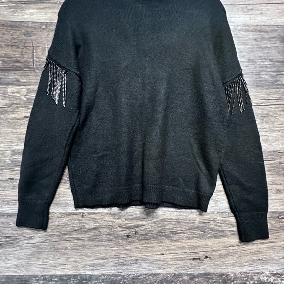 Express Black Crew Neck Sweater with Fringe Detail - Picture 2 of 8